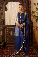 Leher Navy Blue Grey Kashmiri Kurta Set