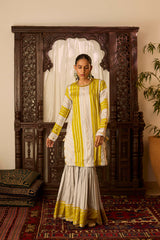 Leher Mustard Grey Short Shirt Garara Set