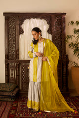 Leher Mustard Grey Short Shirt Garara Set