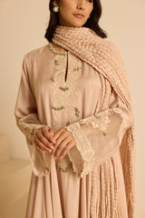 Sukoon Peachy Beige SideKali Suit Set with Dupatta