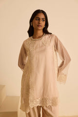 Sukoon Peachy Beige Organza Top Set