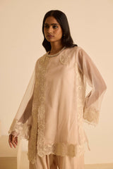Sukoon Peachy Beige Organza Top Set
