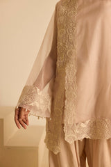 Sukoon Peachy Beige Organza Top Set