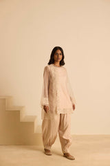 Sukoon Peachy Beige Organza Top Set