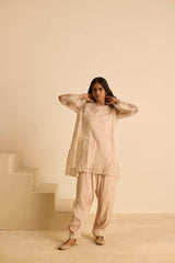 Sukoon Peachy Beige Organza Top Set