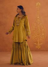 Zeba Mustard Kali Suit Set with Garara & Dupatta