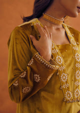 Zeba Mustard Kali Suit Set with Garara & Dupatta