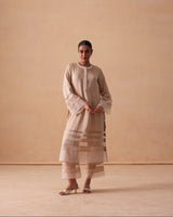 Sanjh Ziya Set - Sand Beige Straight Suit Set with Dupatta - RTS