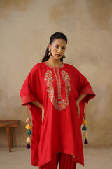 Noor Red Kaftan Suit Set