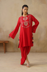 Noor Red Drape Skirt Set