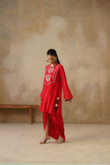 Noor Red Drape Skirt Set