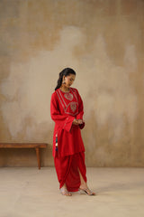 Noor Red Drape Skirt Set
