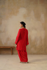Noor Red Drape Skirt Set