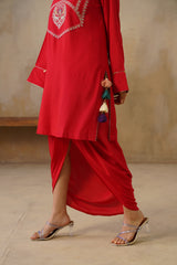 Noor Red Drape Skirt Set