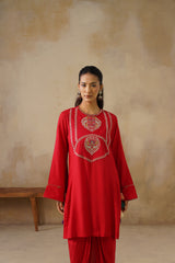 Noor Red Drape Skirt Set