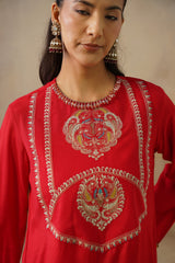 Noor Red Drape Skirt Set