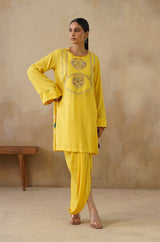Noor Yellow Drape Skirt Set