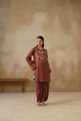 Noor Brown Drape Skirt Set