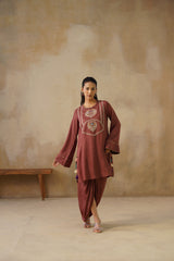 Noor Brown Drape Skirt Set