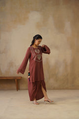 Noor Brown Drape Skirt Set