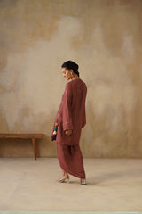 Noor Brown Drape Skirt Set