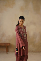 Noor Brown Drape Skirt Set