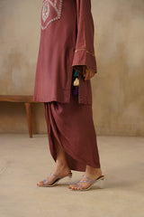 Noor Brown Drape Skirt Set