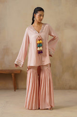 Noor Pink Coat set with Garara