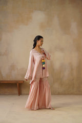 Noor Pink Coat set with Garara
