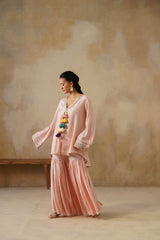 Noor Pink Coat set with Garara