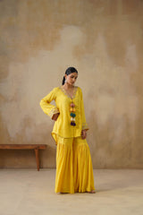 Noor Yellow Coat set with Garara