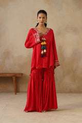 Noor Red Coat set with Garara