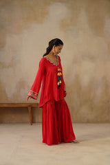 Noor Red Coat set with Garara