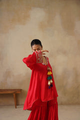 Noor Red Coat set with Garara
