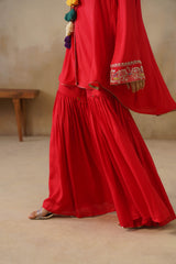 Noor Red Coat set with Garara