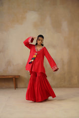 Noor Red Coat set with Garara