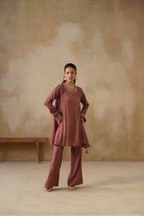 Noor Brown Drape Top Set