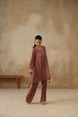 Noor Brown Drape Top Set