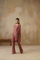 Noor Brown Drape Top Set