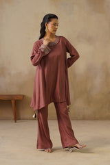 Noor Brown Drape Top Set