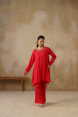 Noor Red Drape Top Set