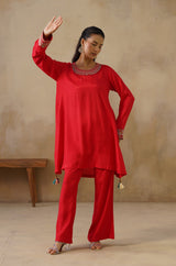 Noor Red Drape Top Set
