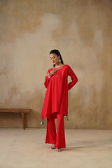 Noor Red Drape Top Set