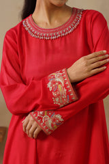 Noor Red Drape Top Set