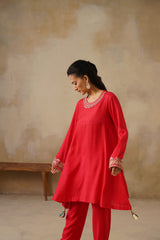 Noor Red Drape Top Set