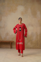 Noor Red Straight Suit Set with Dupatta