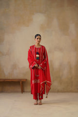 Noor Red Straight Suit Set with Dupatta