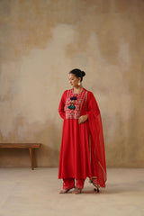 Noor Red Kali Suit Set with Dupatta