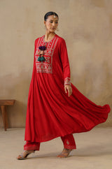 Noor Red Kali Suit Set with Dupatta