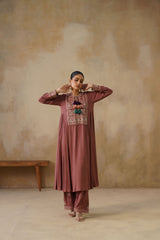 Noor Brown Kali Suit Set with Dupatta